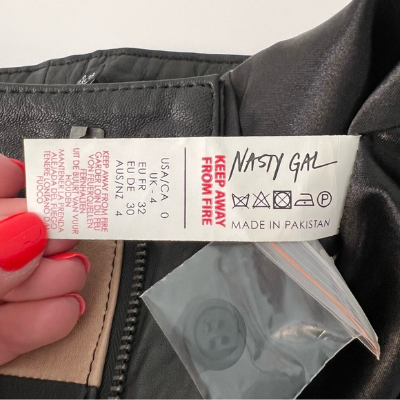 Nasty Gal Checkerboard High Waisted Genuine Leather Pants - Size 0 - Picture 7 of 12